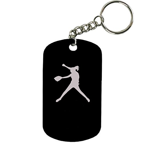Personalized Engraved Custom Softball Pitcher 2-inch Colored Anodized Aluminum Customizable Keychain Dog Tag, Black