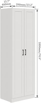 Panana White Wooden Storage Cabinet Tall Freestanding with 2 Doors view 3
