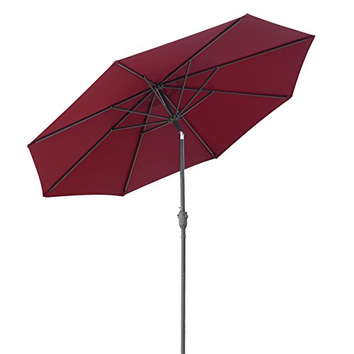 Caymus 9 Ft Market Outdoor Table Patio Umbrella with Push Button Tilt and Crank,8 Ribs, Wine Red