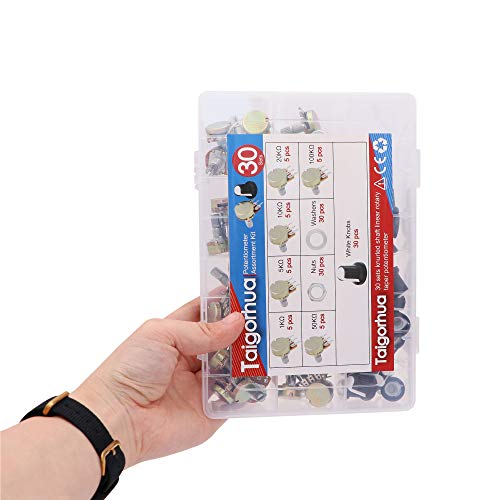 30pcs 1k-100k Ohm Single Linear Taper 3 Pins Rotary Potentiometers Resistor with Pots Knobs Kit