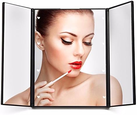 ILSELL LED Lighted Portable Folding Travel Makeup Mirror, Adjustable Makeup Vanity Touch Screen Illuminating Cosmetic Mirror for Beauty Cosmetic and Shaving with 8 Led Lights