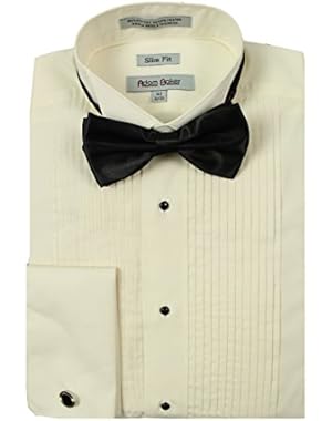 Men’s Slim Fit Wingtip Collar French Cuff Formal Tuxedo Shirt (Bowtie & Cufflinks Included)