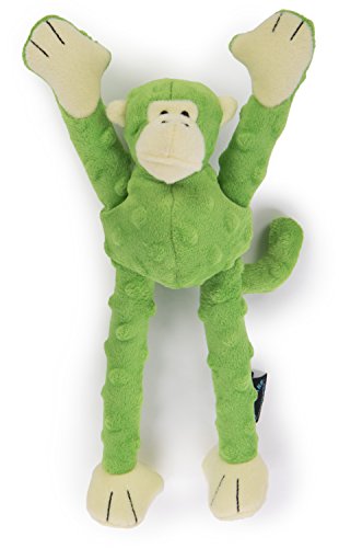 goDog Crazy Tugs Monkeys with Chew Guard Tough Plush Dog Toy, Green, Small