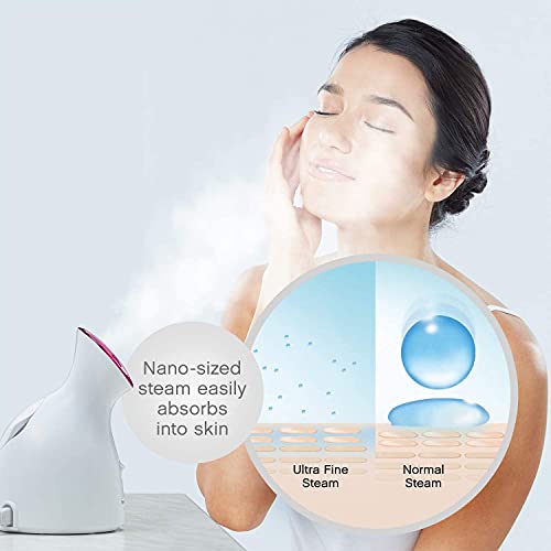 Panasonic Nano Ionic Compact Design with One-Touch Operation Facial Steamer with Ultra-Fine Steam - Spa Like Face Steaming At Home to Moisturize and Deeply Cleanse Skin, White / Pink