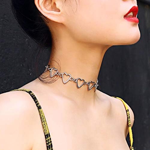 Fashion Choker Geometric Heart Necklace for Women and Girls. (Silver)