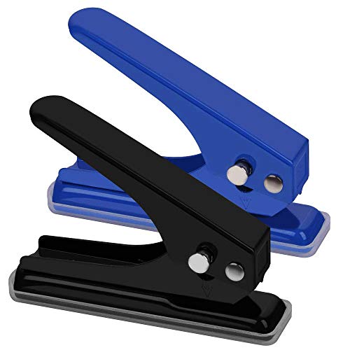 Anpatio Single Hole Punch Metal Low Force Handheld Puncher Paper Punch 12 Sheet Capacity with Scrap Base for Office Desktop Card Craft Binders 1/4" Black/Blue Pack of 2