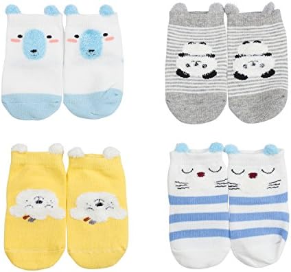 MBLC Kids Socks, Non-Skid Non-Slip Comfortable Thick Cotton Baby Boy Socks 4 Pairs for Winter (S 0-1Year)