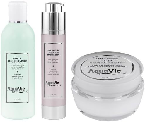 Anti-Aging Moisturizer Regimen by AquaVie • 3 Step Anti-Wrinkle and Overall Skin Care: Hyaluronic Face Mask + Anti-Aging Day and Night Cream + Gentle Cleansing Lotion • Guaranteed to Rejuvenate and Nourish Your Neck Face and Skin