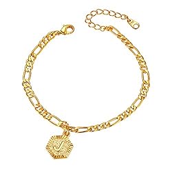 FOCALOOK Gold Initial Charm Anklet for
