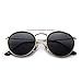 JIM HALO Small Polarized Round Sunglasses for Women Vintage Double Bridge Frame (Gold Frame/Polarized Grey Lens)