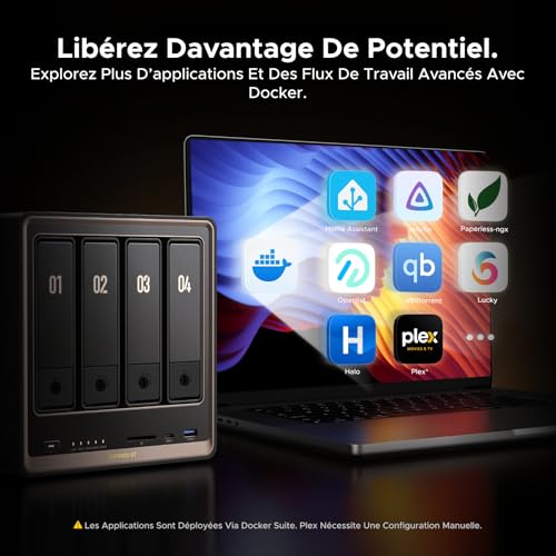 UGREEN NASync DXP4800 GT Stockage NAS 4 Baies, Double LAN 10GbE, CPU AMD Ryzen Embedded R2514, 8 Go RAM, Support ECC, Slot SD, Double M.2 NVMe, HDMI 4K, Centre de Surveillance (sans disques)