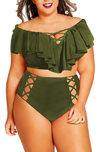 Women's Plus Size Swimwear Piece High Waisted Swimsuit Ruffle Bikini