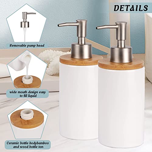 Qivine 2 Piezas Dispensador de Jabón de Manos de Cerámica, 400 ML Botellas de Bomba de Recargable, Dispensadores de Botellas de Jabón para Cocinas, Baños, Oficinas (Blanco)