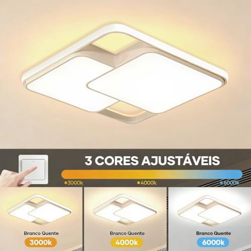 Luminária de Teto Quadrada LED 30W Bivolt - Design Minimalista, Corpo em Ferro com Pintura Espessa e Luz Suave para Quarto e Sala (2 Quadrados)