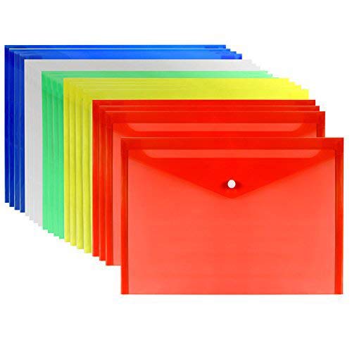 A4 Poly Envelopes Document Folder, Assorted Colors, Pack of 20