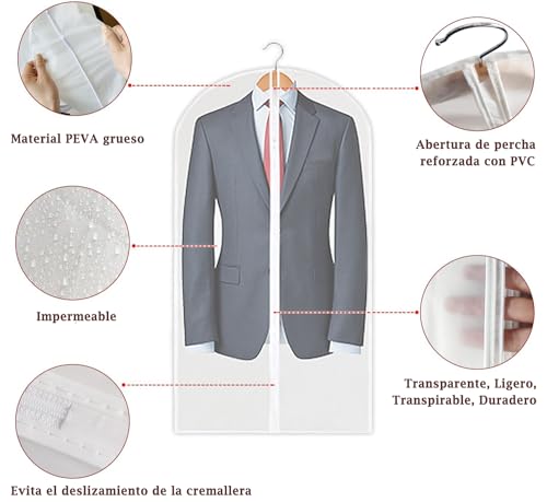 10 Pzs Protector de Ropa Colgante, Fundas Ropa Transparente con Cremallera Completa Antiestático, Anti-Polvo y Transpirable, Reutilizable Portátil Bolsa de Ropa para Trajes, Chaquetas, Faldas