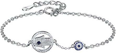 FOREWE 925 Sterling Silver CZ Blue Evil Eye Hamsa Charms Bracelet Clear/Blue