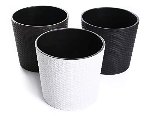 Blumenkübel Blumenkasten Blumentopf Übertopf Rattan Optik Pflanzkübel mit Einsatz Rato Rund (250 Anthrazit) – Bild 4
