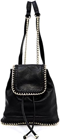 Fashion Chain Trim Backpack Handbag (Black)