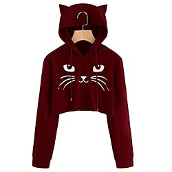 ZJRXM Women's Cat Print Crop Top Sweatshirt Cute