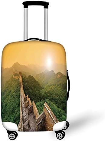Travel Luggage Cover Suitcase Protector,Great Wall of China,Famous Place in Jinshanling Rocky Fences Dreamy Surreal Image,Green Earth Yellow，for TravelXL 29.9x39.7Inch