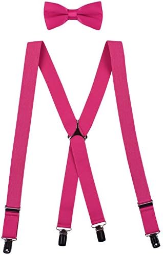 WDSKY Men's Clip on Suspenders and Bow Tie Set Adjustable X Back