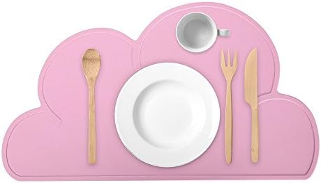 Guzack Placemat for Baby Silicone Soft Non Slip Table Mat,Foldable Portable Washable Reusable Roll Up Dinner Feeding Meal Mat for Infant Toddler Kids,(Pink,Cutlery Not Include)