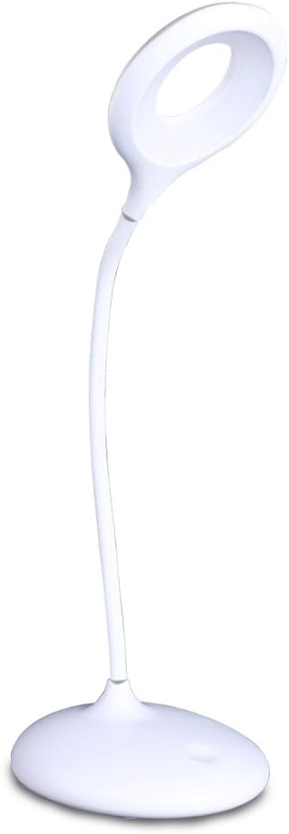 Flexible Gooseneck Desk Lamp,Small Portable White Plastic Adjustable Brightness Height LED Student Lamp,Modern Mini Writing Make Up Lamp for Women,USB Rechargeable Office Light 3W (Standing Item)