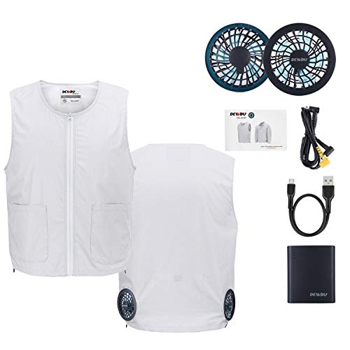 DEWBU Workwear Equipped Cooling Vest Fan with Battery Pack for Summer Outdoors Air-Conditioned Clothes (Grey Vest Suit,Medium)