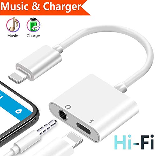 Headphone Adapter for iPhone X Adapter Aux Audio to 3.5mm Jack 2 in 1 Cables for iPhone 7 Earphone Dongle Splitter Adapter for Music and Charging Compatible for iPhone 8/8Plus /XS Max Support All iOS