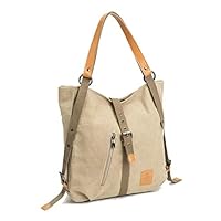 Women Multifunctional Shoulder Bag Purse, Fashion Backpack, Canvas Tote Handbag, Casual Rucksack, School Bag For Girls,Khaki