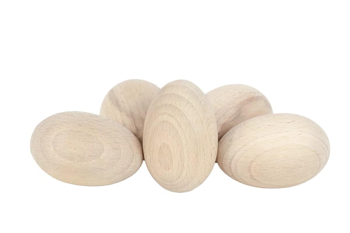 Woode World - 5x Large Wooden Eggs solid decoupage plain clean craft decorate 65 x 45mm - The size of the Duck Egg or Big Chicken Egg - Great for Easter