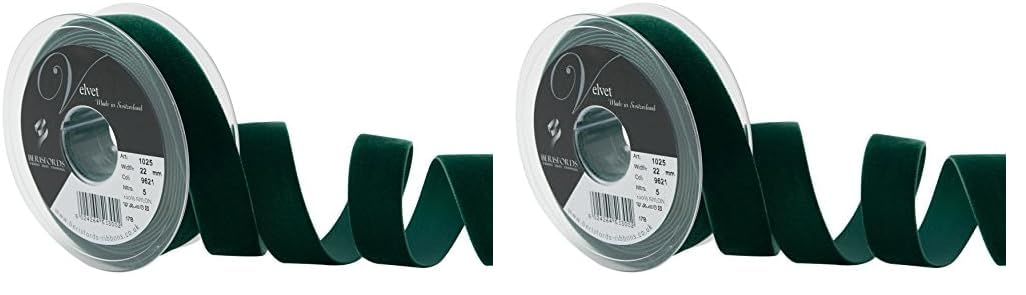 Berisfords Velvet Ribbon, Green, 10.2 x 3 x 10.2 cm (Pack of 2)
