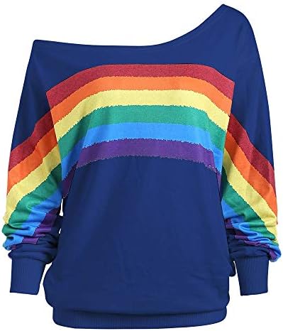 HOMEBABY Women's Rainbow Print Ladies Cold Shoulder Blouse Casual Sweatshirt Plus Size Teenage Girls Long Sleeve Sport Tops Workout Fitness Yoga Pullover Jumper Autumn Shirts