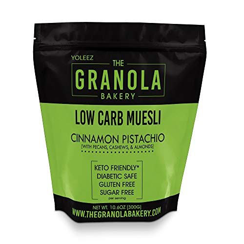 Granola Bakery - Cinnamon Pistachio Low Carb Muesli Granola - 4g Net Carb, 10.6Oz Bag - Sugar Free Keto Oatmeal Cereal, Gluten Free, Diabetic Friendly