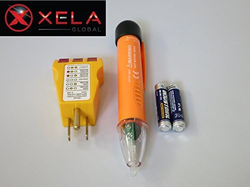 XELA Global Electrical Outlet Receptacle Tester and Non Contact Voltage Tester Kit Detects Voltage in Wiring Outlets Lighting Fixtures Circuit Breakers and More (colors may vary)