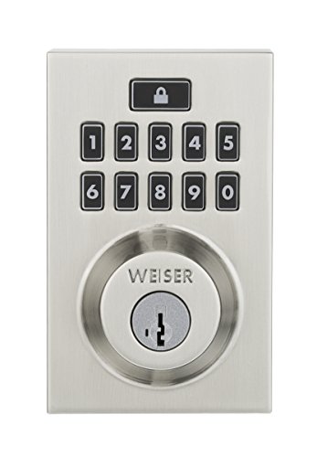 Weiser SmartCode 10 Electronic Deadbolt Featuring SmartKey, Keypad Door Lock, Contemporary Design, Satin Nickel (9GED17000-004)
