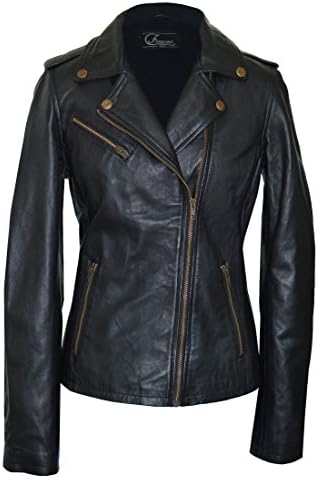 Faneema Riva Moto Lambskin Leather Jacket for Women, Black