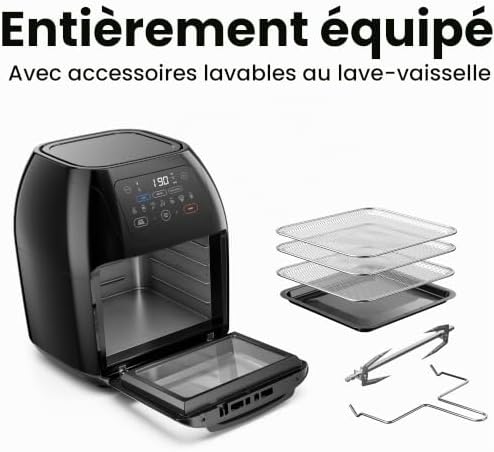 Multifunctional Digital Air Fryer+ Rotisserie, Dehydrator, Convection Oven, 17 Touch Screen Presets Fry, Roast, Dehydrate, Bake, XL 10L Family Size, Auto Shutoff, Large Easy-View Window, Black