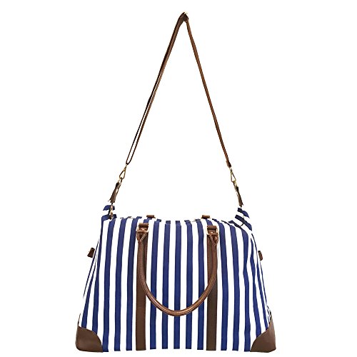 Blue Travel Tote, Lulu Dharma Womens Striped Weekender Bag, Duffle Bag, Overnight Bag, Travel Bag, Luggage, Suitcase, Oversized Bag, Carry On Luggage, Luxury Bag, Gym Bag, Diaper Bag, Tote Bag