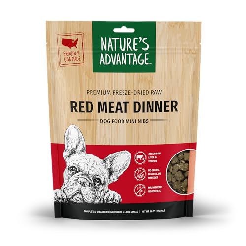 NATURE’S ADVANTAGE FREEZE-DRIED RAW RED MEAT DINNER DOG FOOD MINI NIBS, 14 OZ | BEEF, VENISON, FRUITS, VEGGIES | GRAIN FREE, HIGH PROTEIN NUTRITION
