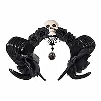 Girls Devil Horns Skull Headband Gothic Sheep Horn Flowers Headdress Hairband