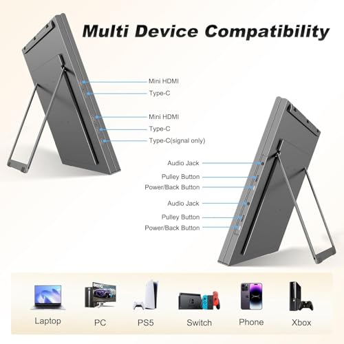 COOLHOOD Portable Dual Monitor 18.5 Inches, Portable Dual Screen with VESA Holes, Adjustable Viewing Angle/Stand for Laptop (Mac Wins)