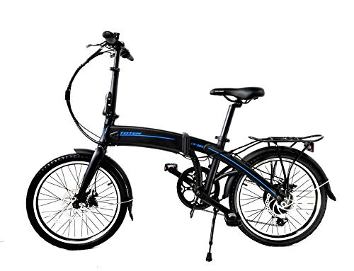 Totem Electric Bicycle 250W Commuter Series 20" Folding Bike w/Removable 36V Battery, 5 Level Pedal Assist and Pedal-Free Mode, USB Charging Port, Lightweight 44 lbs, Ships Fully Assembled - Black