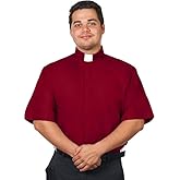 FOR HIS SERVICE Men's Tab Collar Clergy Shirt Short Sleeves