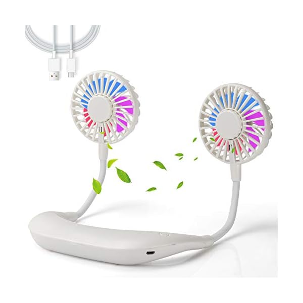 Hands-Free-Neck-Fan-Portable-Neckband-Fan-2000mA-Battery-Capacity-Upgraded-USB-Rechargeable-Mini-Dual-Neck-Fan-with-LED-Light-3-Speeds-Modes-360-Rotating-for-Sports-Traveling-Office-White Hands-Free Neck Fan, Portable Neckband Fan, 2000mA Battery Capacity, Upgraded USB Rechargeable Mini Dual Neck Fan with…