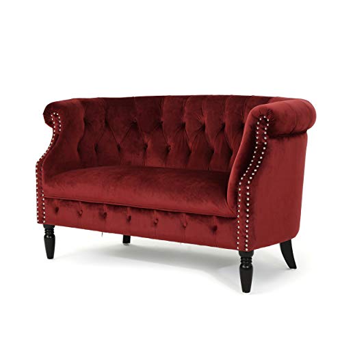 Melaina Tufted Chesterfield Velvet Loveseat with Scrolled Arms,