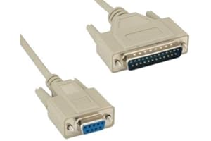 KENTEK 25 Feet FT DB9 Female to DB25 Male Null Modem Serial Printer Cable Adapter Cord 28 AWG F/M Molded D-SUB RS-232 Crossov