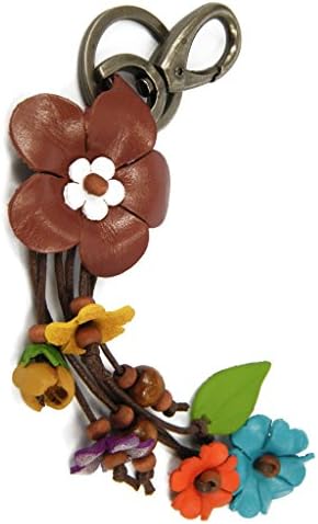 JJeShopping Anemone Flower Women's Leather Keychain, Brown