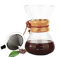 Pour Over Coffee Maker, OAMCEG 14 oz Borosilicate Glass Carafe and Reusable Stainless Steel Permanent Filter Manual Coffee Dripper Brewer with Real Wood Sleeve (Renewed)